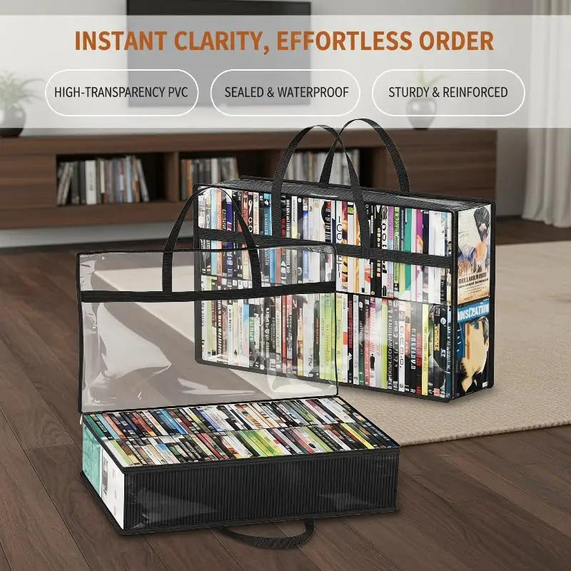 Transparent PVC Waterproof Zipper Storage Bag Multi-purpose Visible Organizer for CD DVD Book Kids Toy Sorting