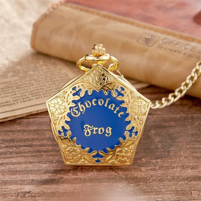 Personalized fashion college style pentagonal gold blue case quartz pendant hanging watch for boys and students pocket watch