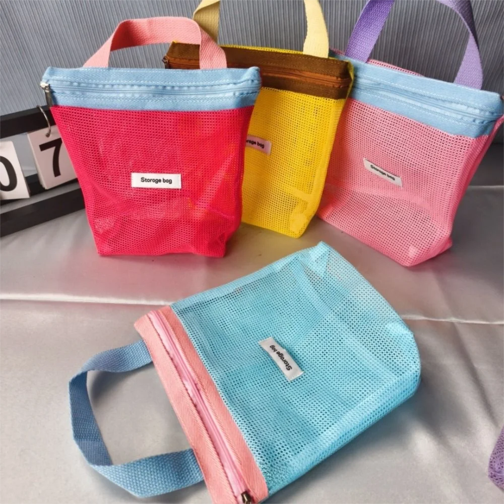 Dopamine Mesh Makeup Toiletry Storage Bags Portable Nylon Cosmetic Bag Large Capacity Storage Bag Travel Toiletry Organizer