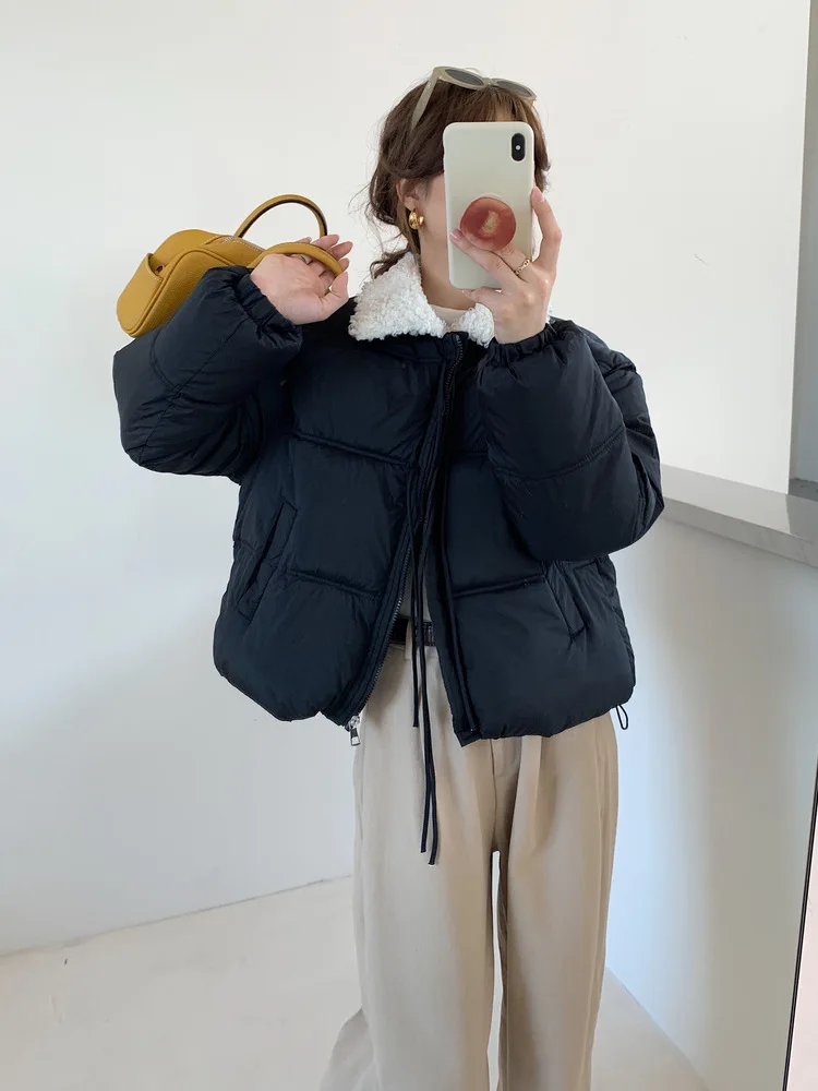 

Корейская хлопковая куртка на шнуровке для женщин, стеганое утепленное пальто с плюшевыми лацканами, зимняя мода, милые женские теплые куртки