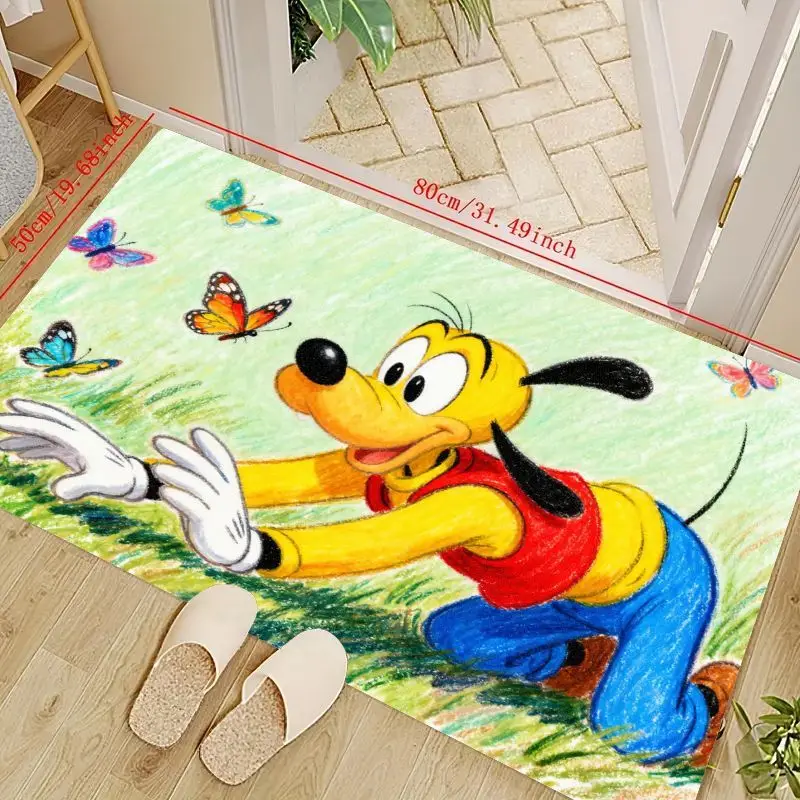 

1PC Adorable Cartoon Pluto Dog & Butterfly Floor Mat, 50x80cm Vibrant Green Grass Scene Area Rug, Kids Playroom Decor Carpet, An