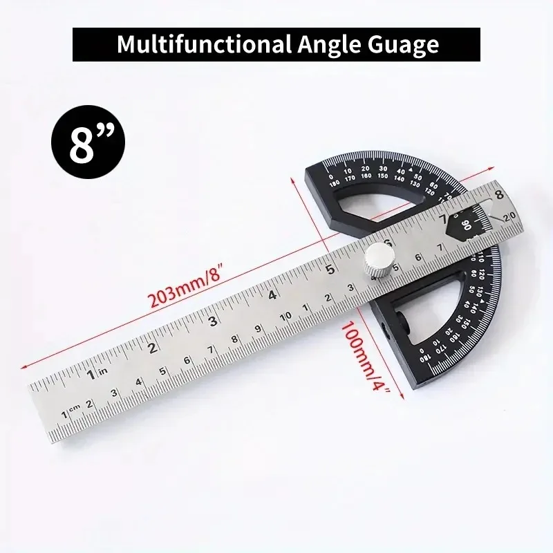 T-Type Woodworking Angle Ruler Protractor 8 Inch Adjustable Angle Plate Thickness Woodworking Edge Measurement Scribing Tools