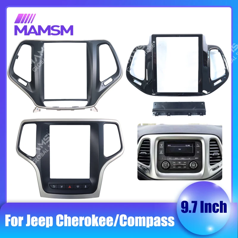 9.7 inch Fasxia Car Audio Frame Car Radio Fascia GPS Navigation Fascia Panel For Jeep Compass/Cherokee/Grand Cherokee 2014-2020