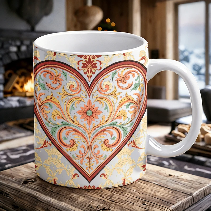 

1PCS Vintage Baroque Pattern Ceramic Cup with Handle, Creative Coffee Cup, Milk Cup, Office Tea Cup, Drinking Cup,Fade-Resistant
