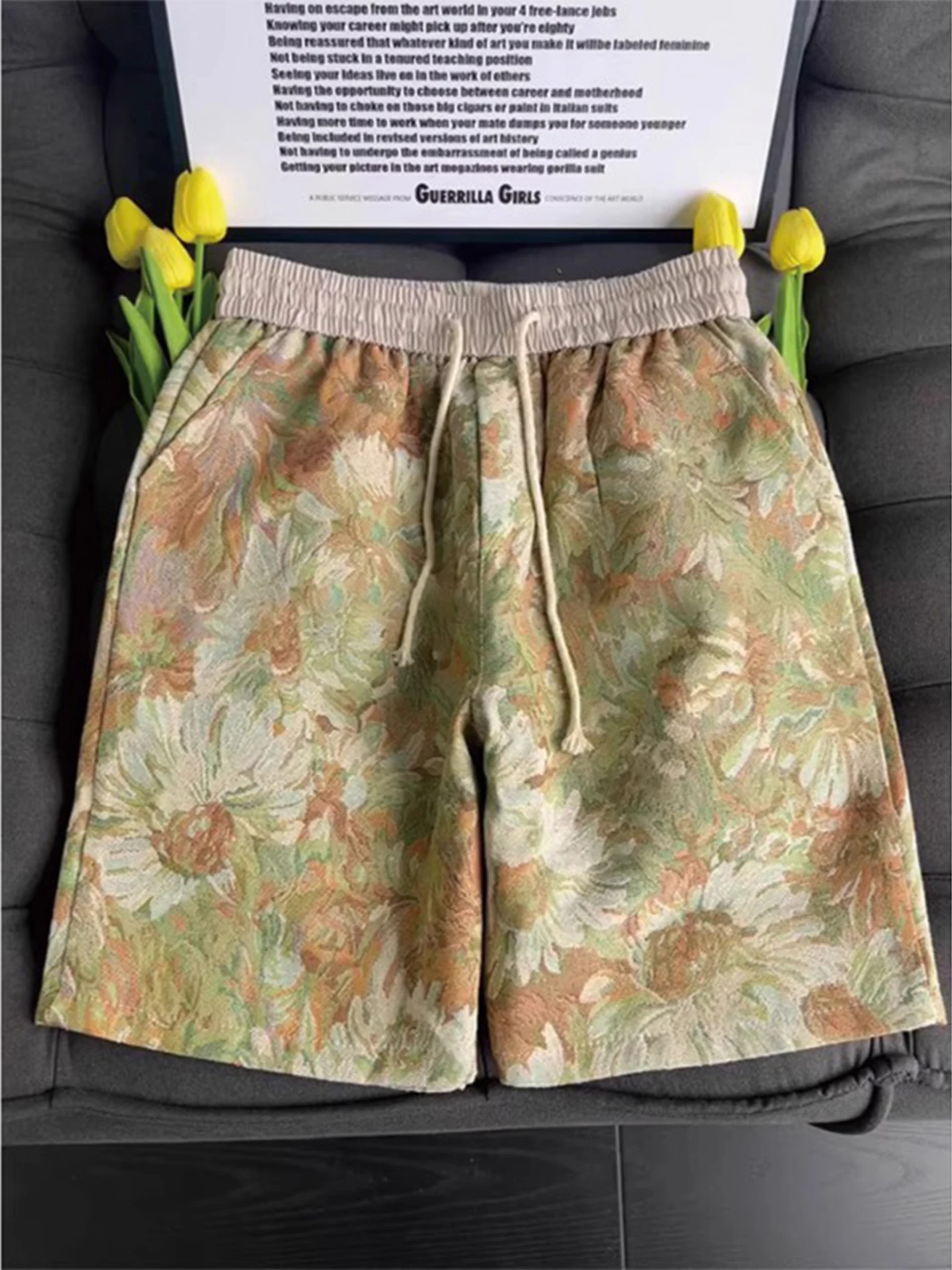 

Вязаные спортивные рта с авокадорами, мужские летние этнические пляжные брюки с пятью точками, тонкие прямые повседневные брюки, дышащие легкие