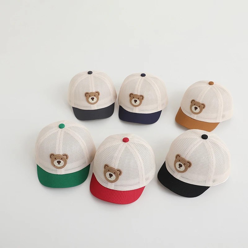 

Summer Baby Hats Thin Breathable Mesh Sun Hat For Kids Boys Girls Lovely Cartoon Bear Pattern Children Baseball Caps