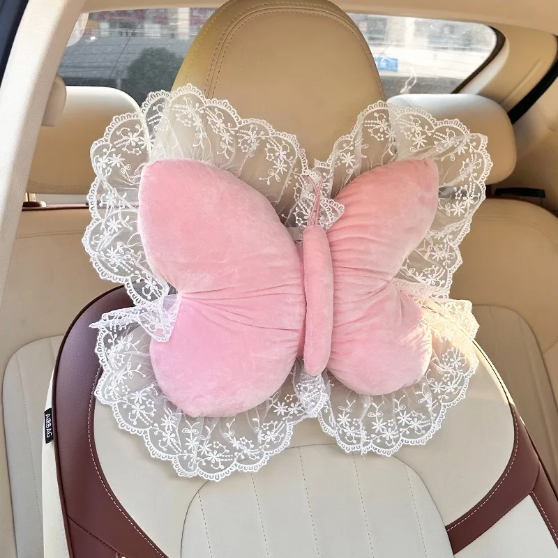 Kreative Bogen Spitze Auto Kopfstütze neues Produkt Auto Kissen Nackenkissen Plüsch Auto weiches und bequemes Kissen