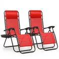 

Zero Gravity Lounge Chair Set Of 2, Adjustable Folding Chair With Pillow & Cup Holder, For Pool Beach Camp Picnic, Red