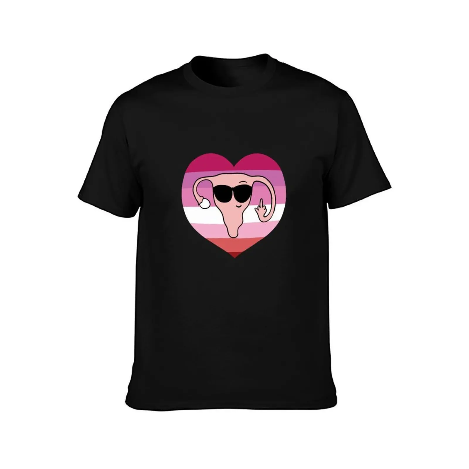 Lesbian Pride middle finger uterus T-Shirt Casual Fashion Short Sleeve Cotton T-Shirt