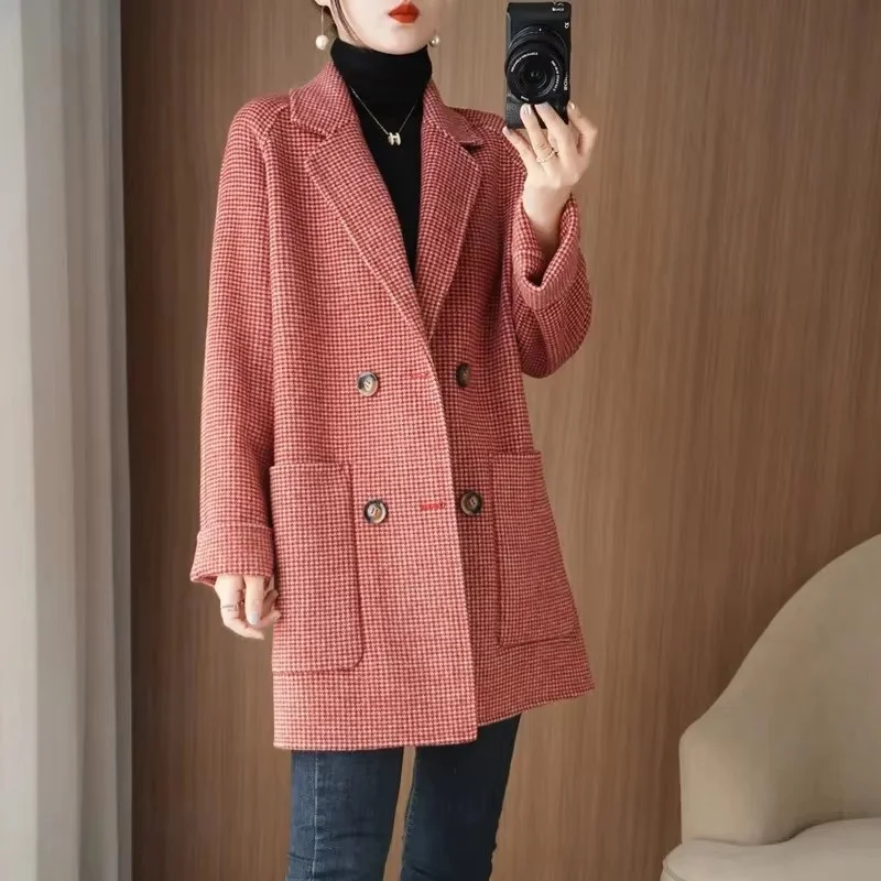 Autumn Winter Lady Medium Long Styles Woolen Jacket Female Fashion Wool Blend Coat Women Leisure Double Sided Cashmere Outwear