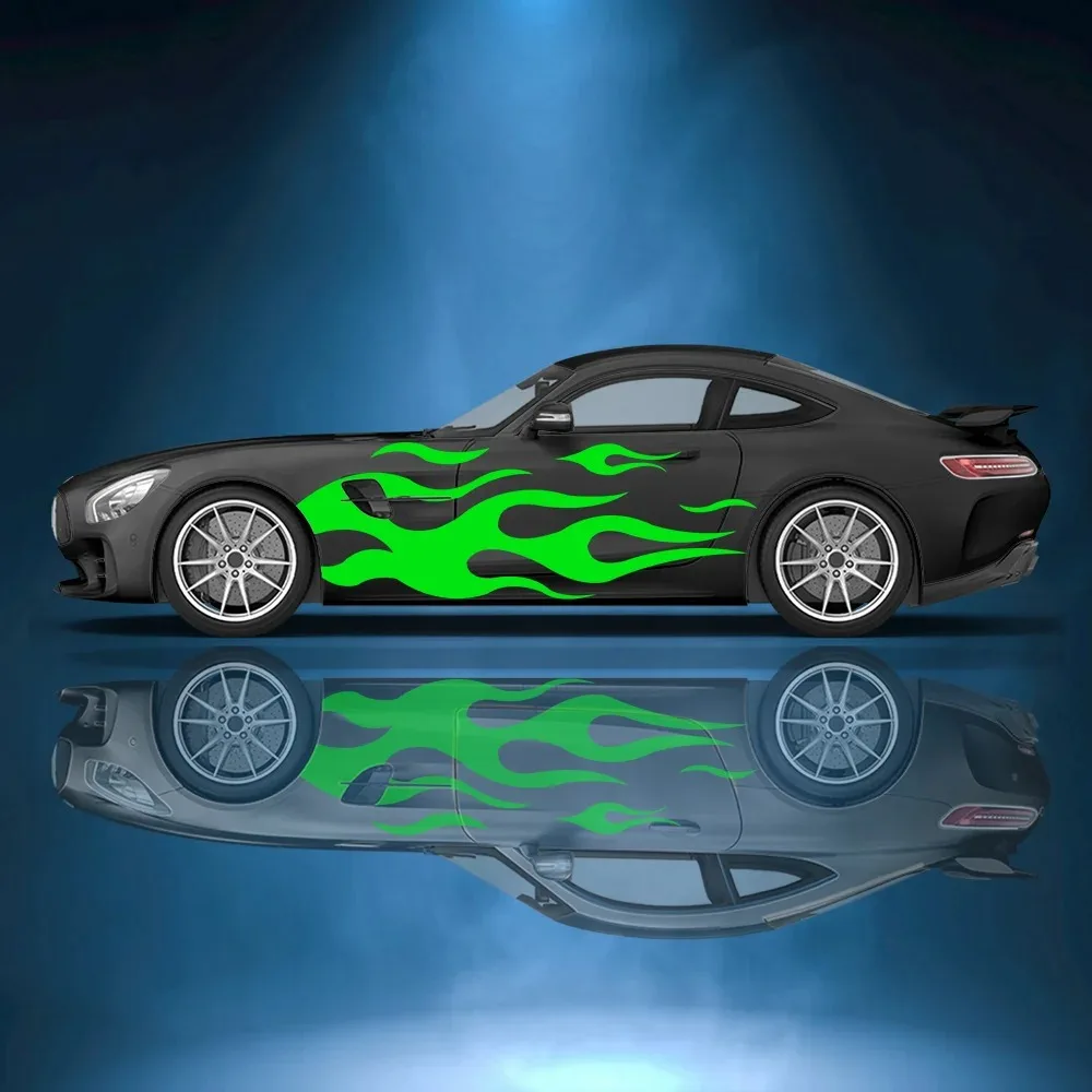 

Flowing Green Flame Lines Pattern Car Side Sticker Vinyl Self-adhesive Paper Motorsport Paint Decal Suitable for Car Truck Suv
