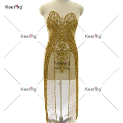 Big Crystal Applique Rhinestone Bodicefor Party Panel, Hand-Made, Popular, Silver, Keering Sexy WDP-030