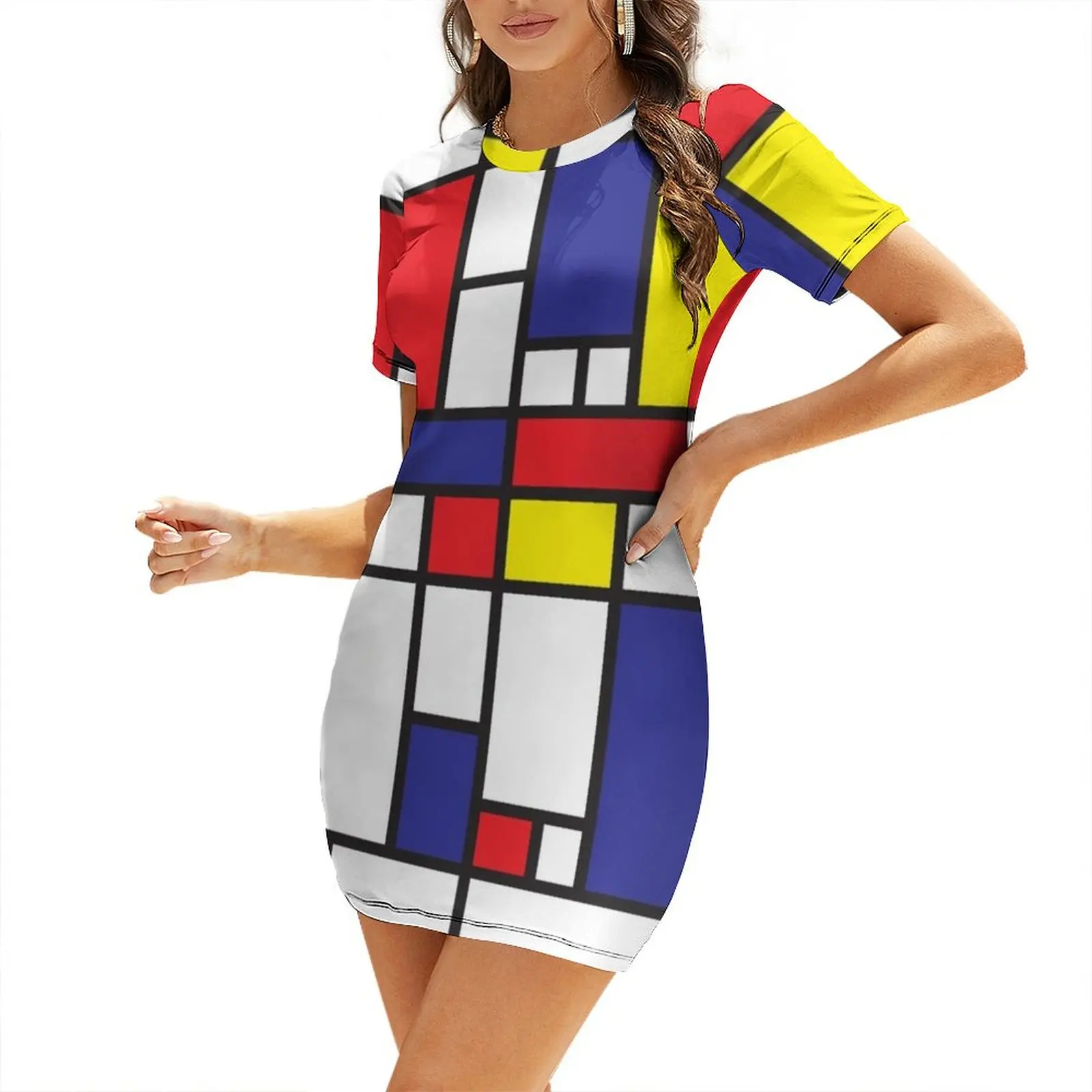 

Mondrian Study I Short-Sleeved Dress evening dress women cute dress Party dresses