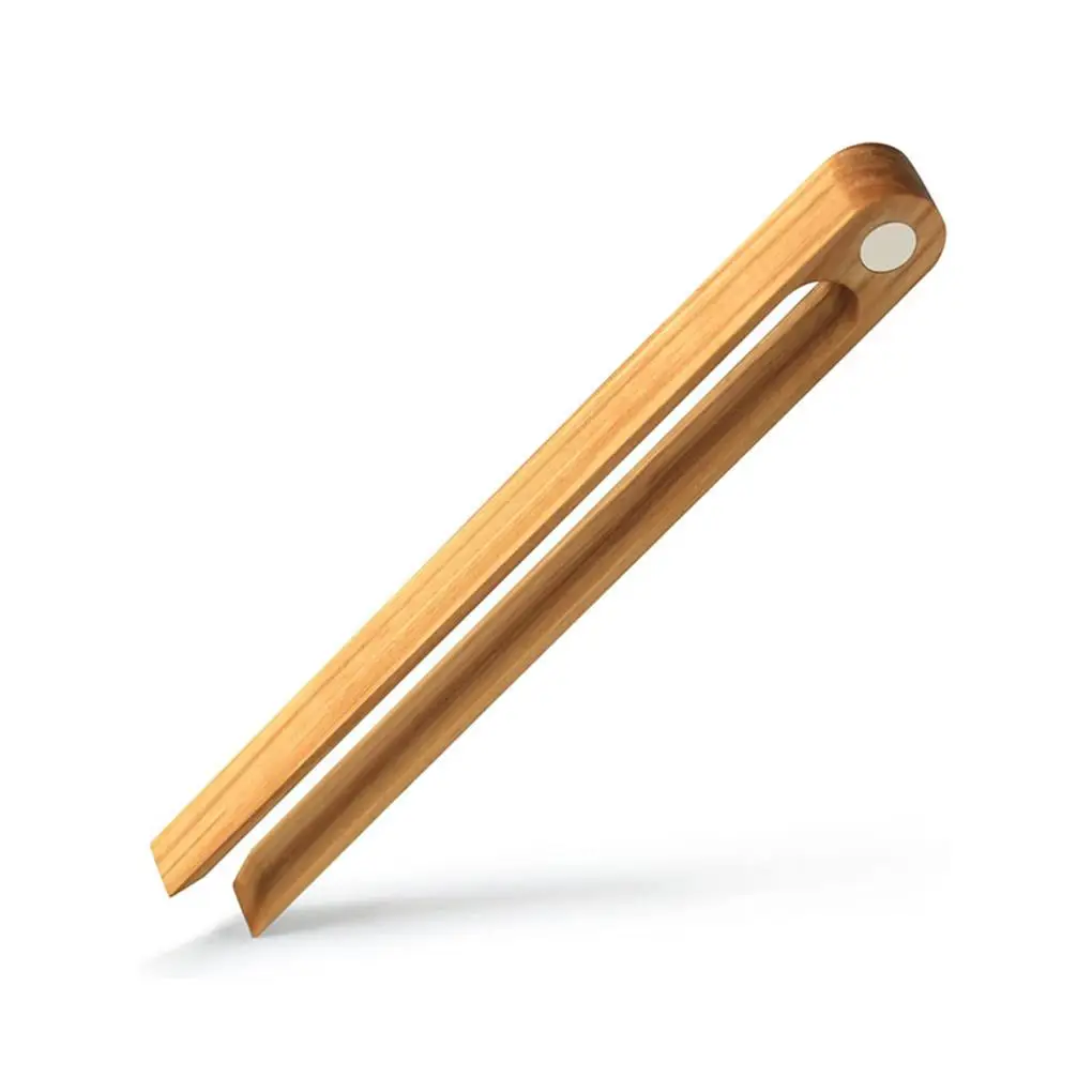 Bamboo Toaster Tongs Magnetic Stand Round Head Design salad tongs Kitchen Tools Bread Making Utensils