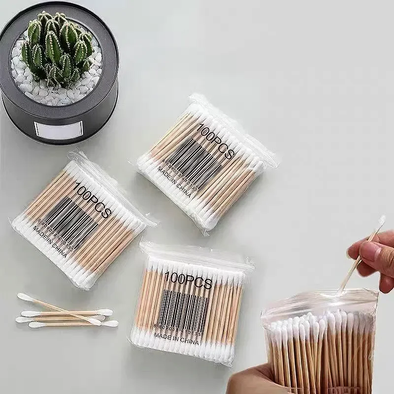 100/500/1000Pcs Per Pack Double-ended Cotton Swabs Ear Cleaning Sticks  Makeup Cotton Buds Tip Disposable Cleaning Makeup Tools