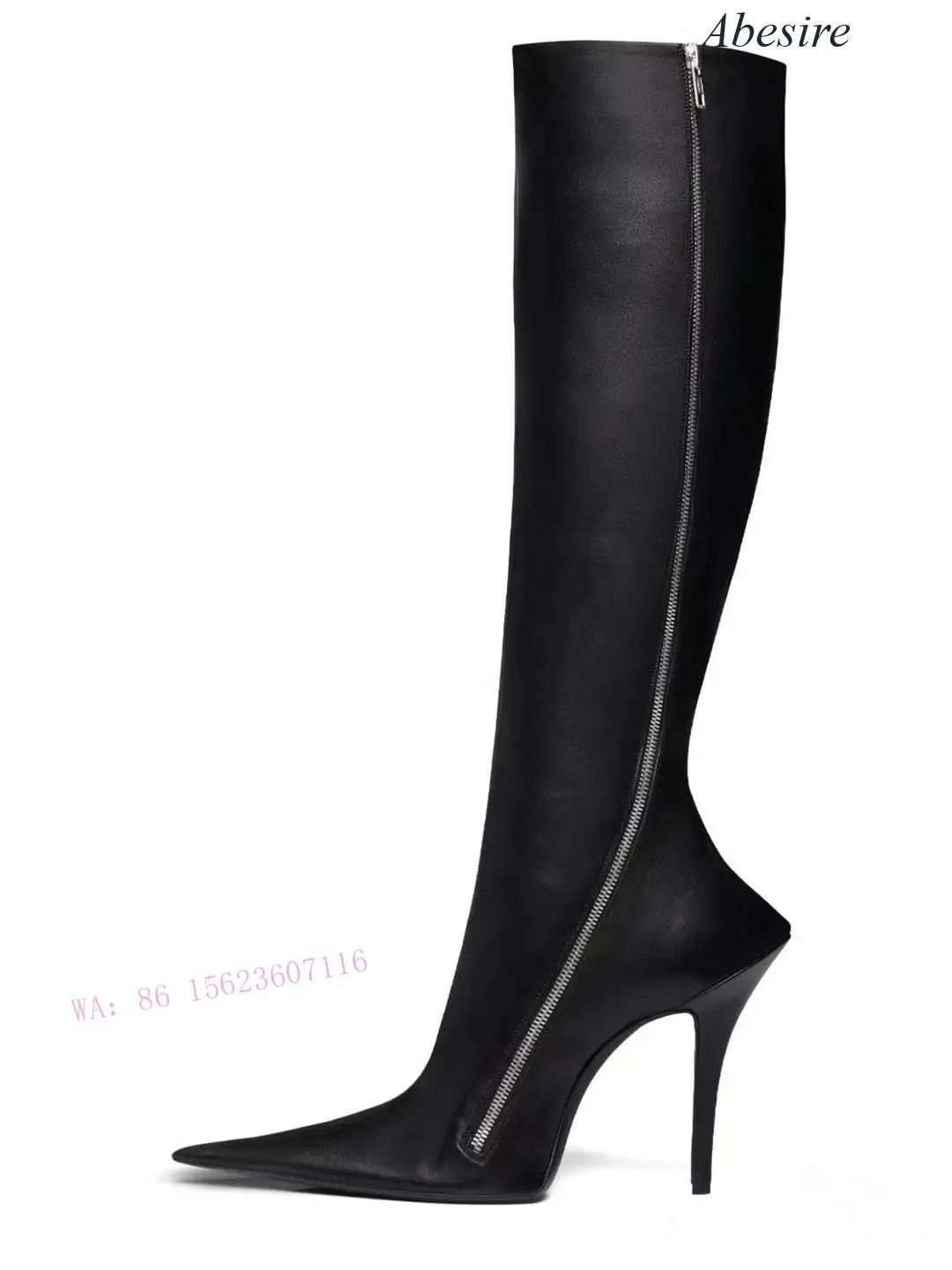 

New Style Stiletto Heel Pointed Toe Shaped Heel Side Zipper Knee-High Boots Fashion Show Plus Size Women's Boots