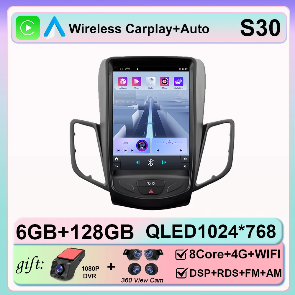 9.7 inch autoradio voor Ford Fiesta MK 7 2008-2019 Android 16 auto multimediaspeler navigatie stereo 4G BT WIFI stereo GPS