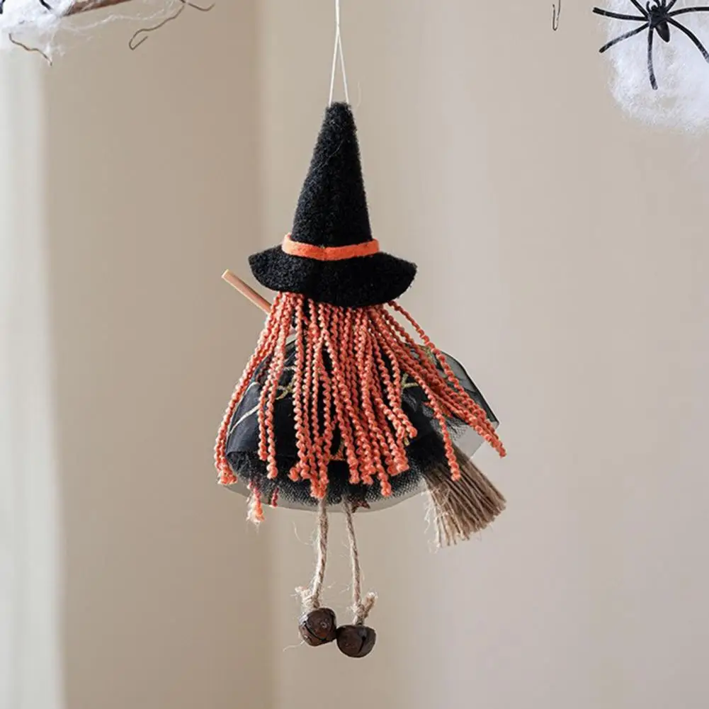 Whimsical Witch Decor Sturdy Halloween Decoration Halloween Witch Doll Decor with Broom Gauze Skirt Small for Room for Halloween
