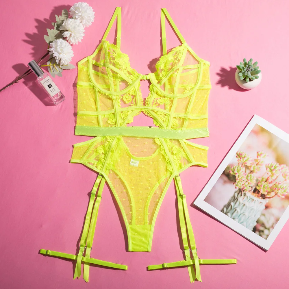 ملابس داخلية مثيرة مطرزة بالدانتيل تيدي ملابس داخلية شفافة شفافة بدون ظهر أشرطة مثيرة قطعة واحدة مغرية للنساء #4