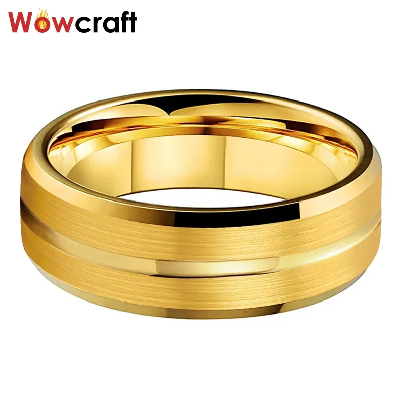 

Tungsten Wedding Bands for Men Women Grooved Brushed Finish with Bevel Edges Comfort Fit