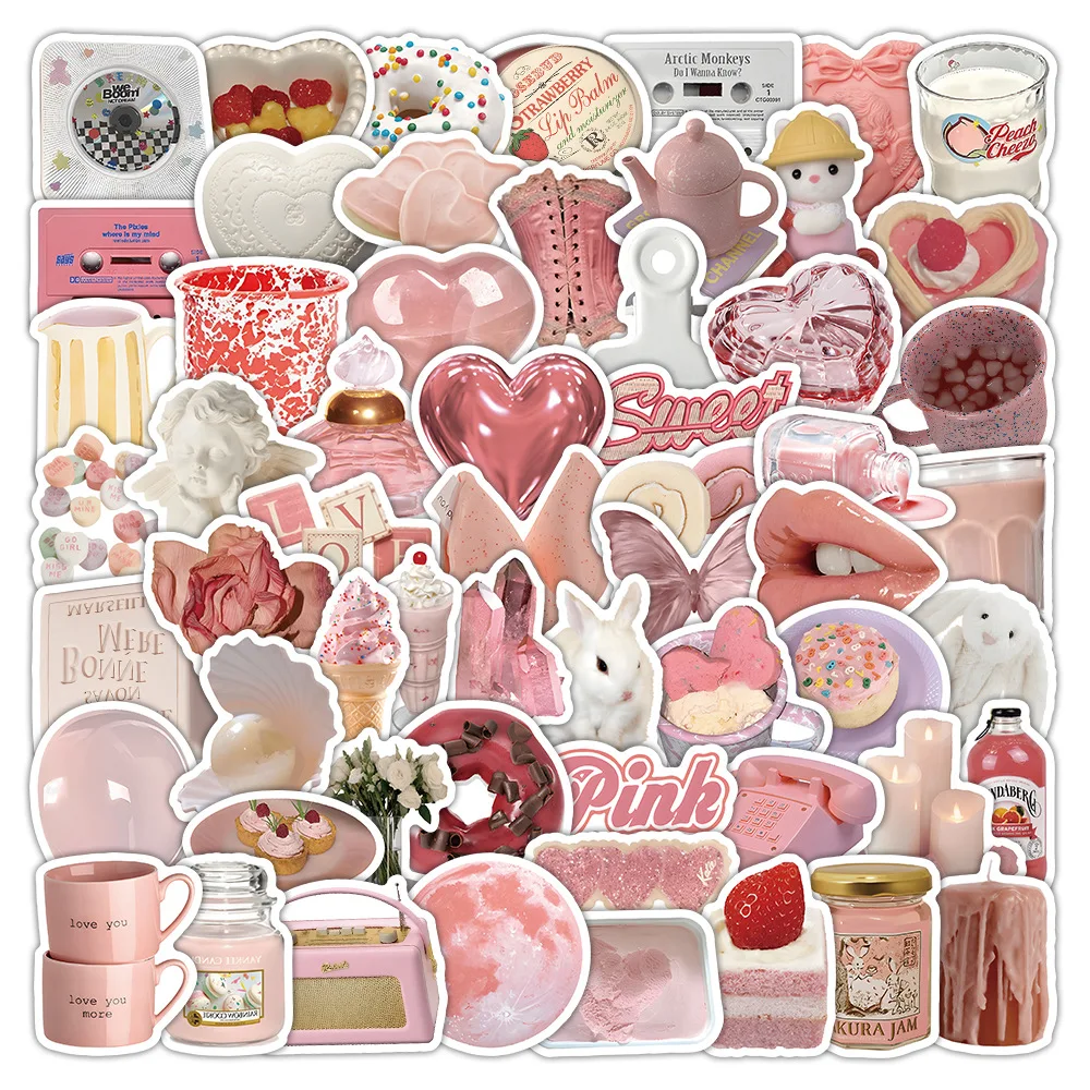 

70PCS Cartoon Cute Pink INS Style Stickers Creative DIY Decoration Mobile Phone Case Notebook Water Cup Toy Gift Stickers