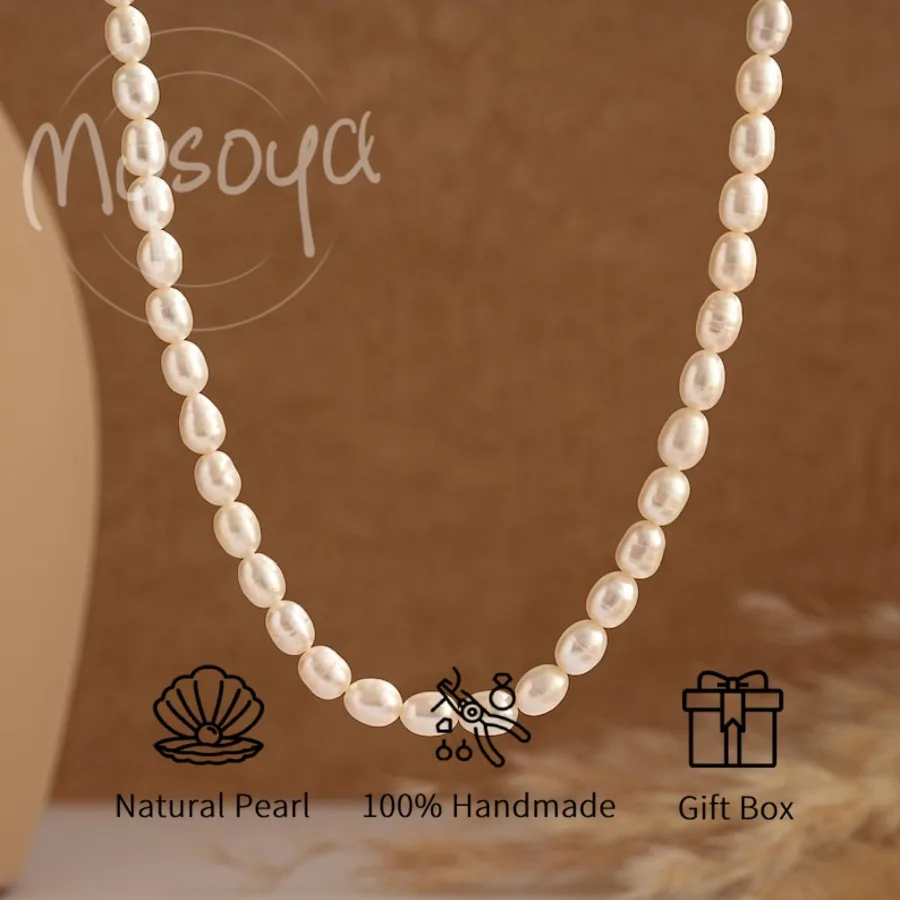 

Mysoya White Rice-shaped Freshwater Pearl Necklace 5-6mm with Gift Box for Her/ Him for Everyday Wear/ Birthdays/ Weddings