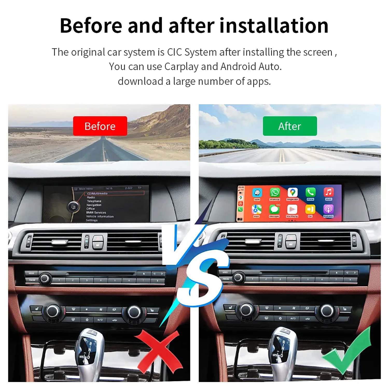 Nowy bezprzewodowy CarPlay Android Auto dla BMW CIC 1 3 5 7 6 serii X1 X3 X5 F10 F11 F07 GT F01 F02 F03 F04 E60 E84 E70 F25