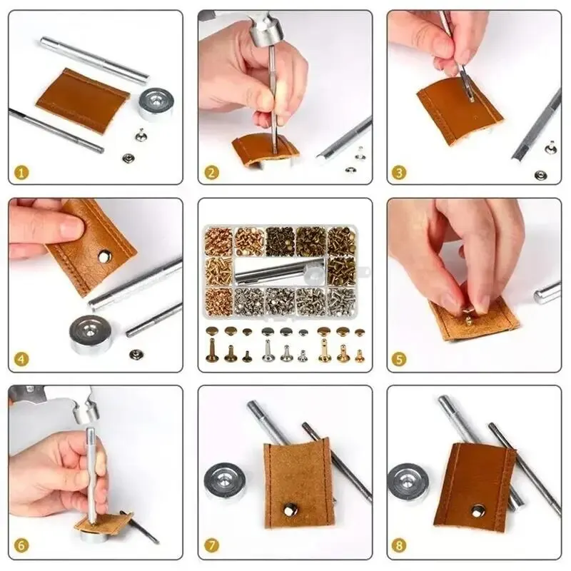 Metal Double Cap Rivets Studs Round Rivet for DIY Leather Craft Bag Belt Clothing Garment Shoes Pet Collar Fixing Tools