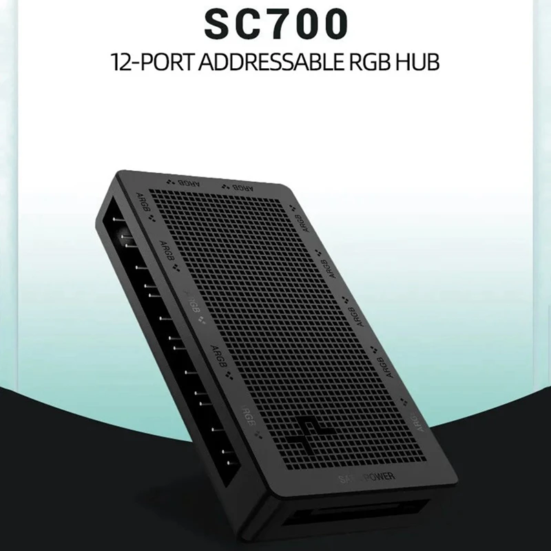 Deepcool SC700 A-RGB Hub de ventilador, concentrador de ventilador ARGB de 12 puertos 5V 3 pines, diseño de plano posterior magnético, adecuado para 5V 3 pines, alimentado por SATA