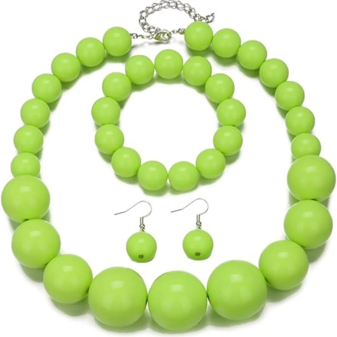 3 Pcs/Set Exaggerated Necklace Earrings Set Simulated Pearl Gradient Size Jewelry Set Lightweight Multiple Colors Drop Earrings
