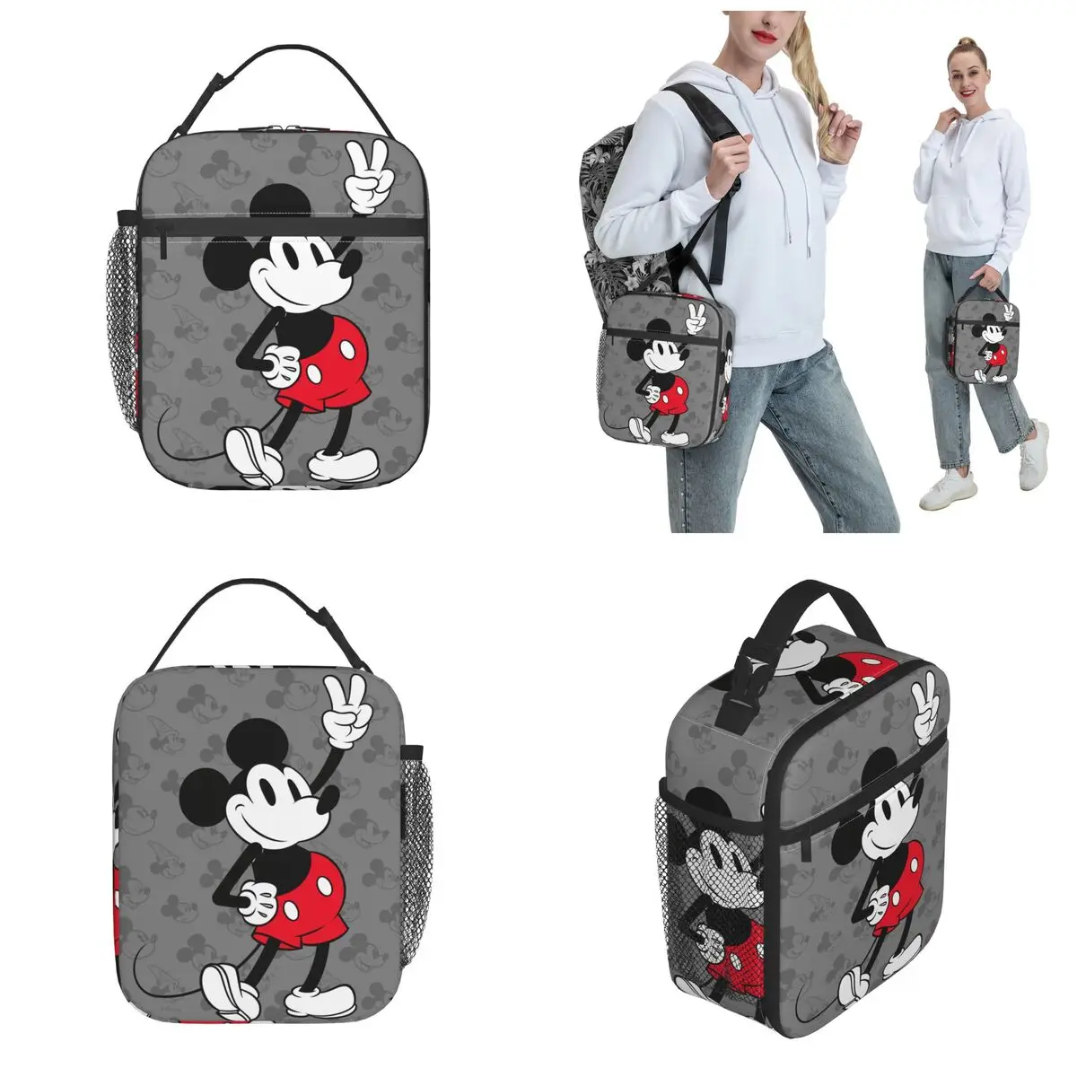 Lindas bolsas de almuerzo con aislamiento Merch de Mickey Mouse para niños, bolsas de contenedor de alimentos, fiambreras térmicas portátiles para la escuela de Picnic