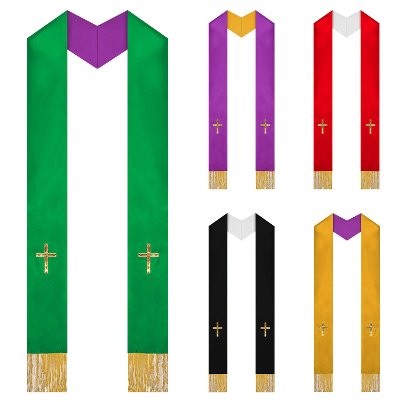 

Anglican Priest Stole Clergy with Cross Tassels Unisex Adults Catholic Mass Pastor Liturgical Overlay Reversible Stole