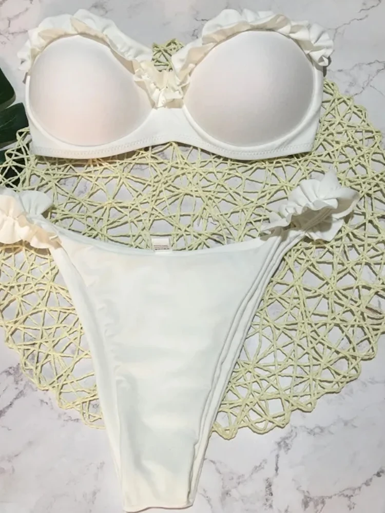 Conjunto de Bikini con cordones de Color liso para mujer, traje de baño de 2 piezas con lazo y tirantes con cuello en V, traje de baño Sexy con espalda descubierta 2025