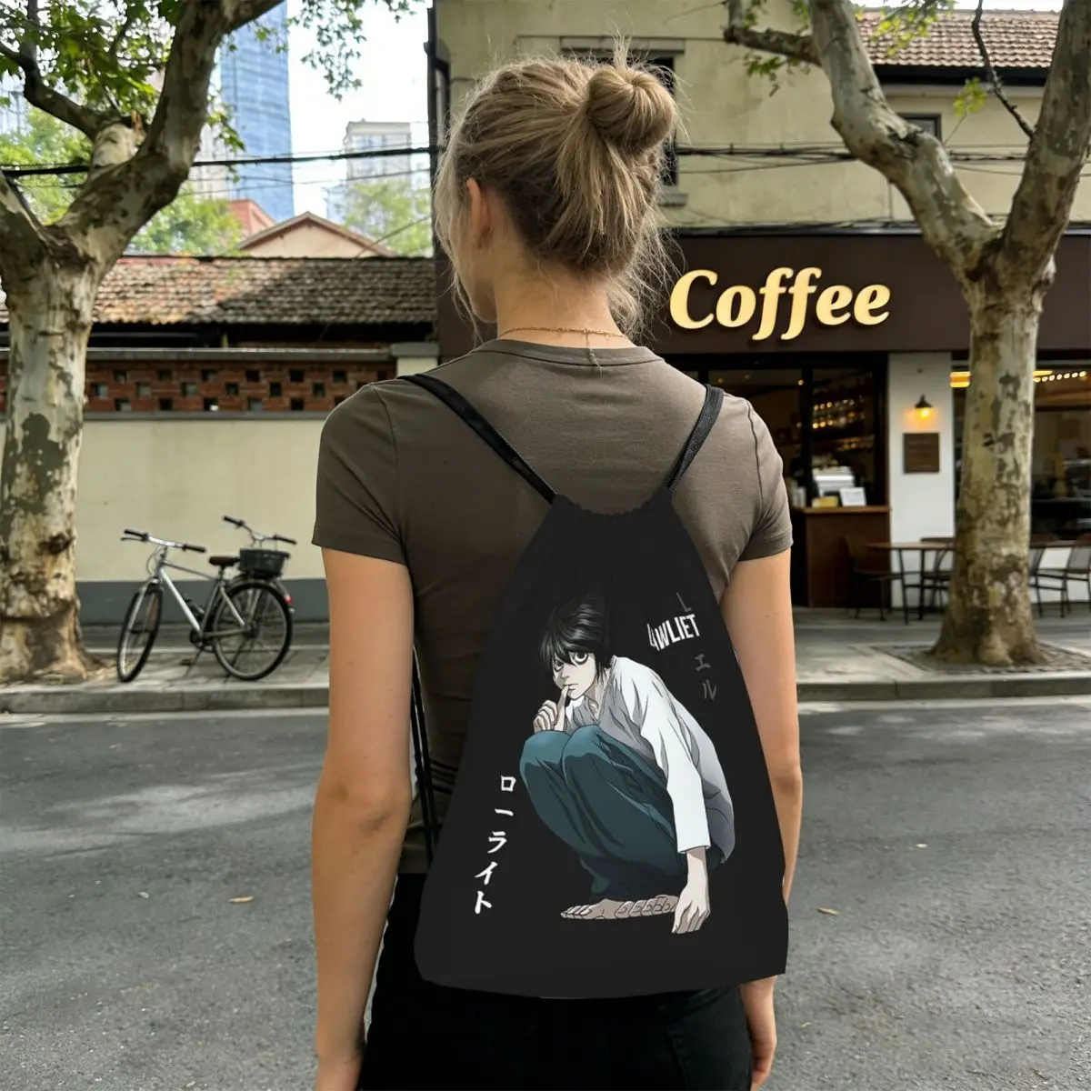 Death Note Lawlet Note Anime Backpacks Portable Drawstring Bags Sports Bag Book Bags for Travel Students