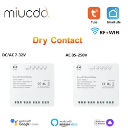 Modulo interruttore a contatto secco a 4 canali MIUCDA Tuya Smart con 7-32V / 85-250V, compatibile con Alexa e Google Home, supporta il telecomando Zigbee 3,0 e RF 433 per la domotica intelligente