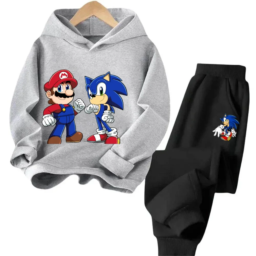 

Sonic Hedgehog New Kawaii Kids Top + Pants Fashion Sports Street Casual Suit Movie Sonic Hedgehog Printed Boy New Trend Hoodie