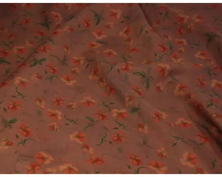 

1yard Sauce red petals print tissu high-end ramie fabric dress shirt bag cheongsam fabric for clothing