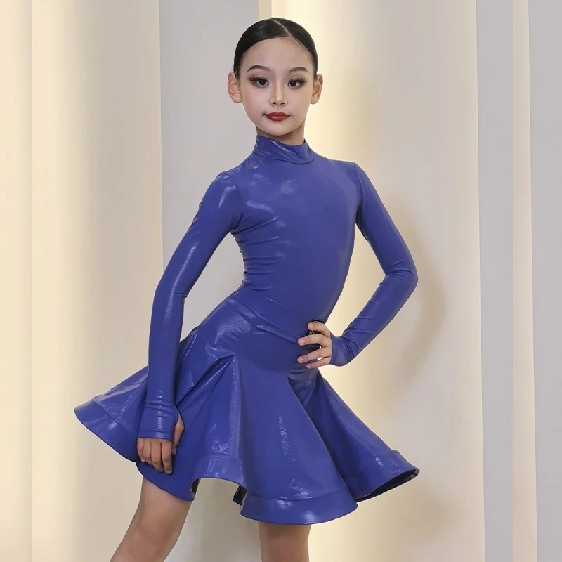 6 Colors Bright Leather Latin Dance Professional Dresses Girls Ballroom Dance Competition Clothes Stage Performance Wear SL9720