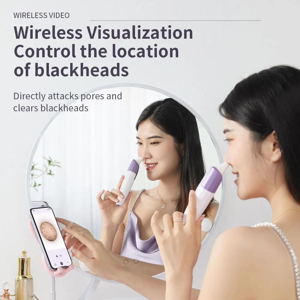 WiFi Visible Painless Portable Blackhead Remover Vacuum Electric Facial Pore Cleanser with Camera & 3 Suction Heads Waterproof