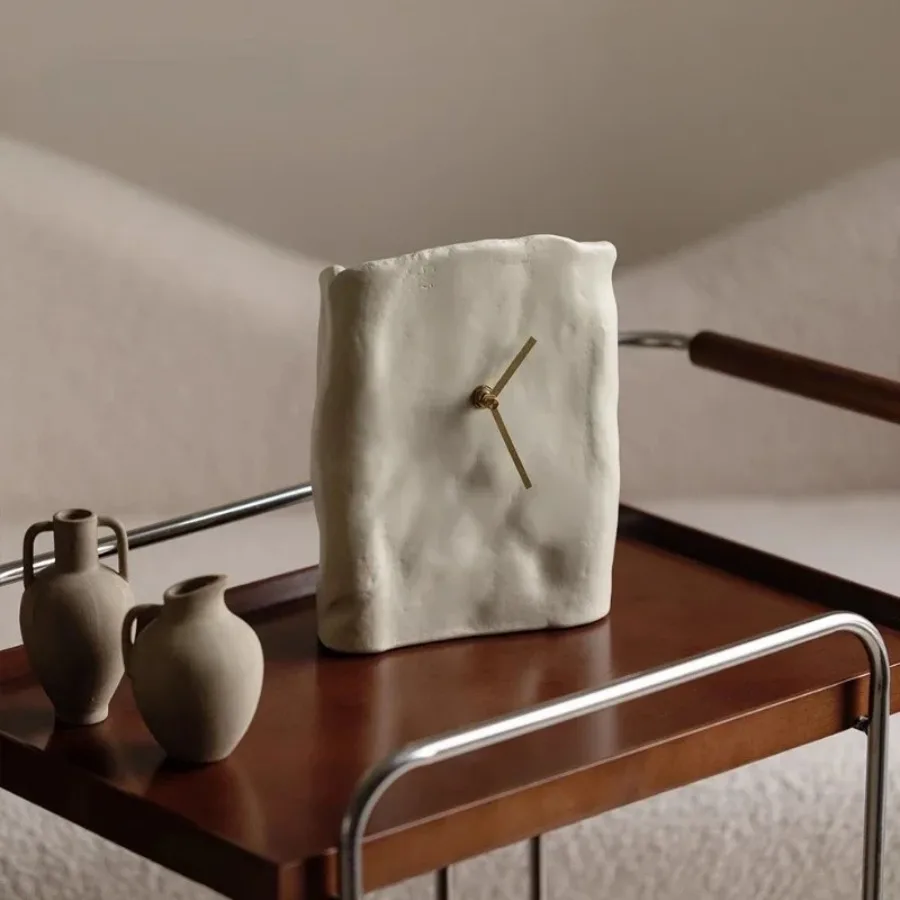 Medieval Wrinkled Paper Shape Clock Wabi Sabi Simple Hand Molded Table Clock Nordic Home Decor Art Clock Ornament Living Room