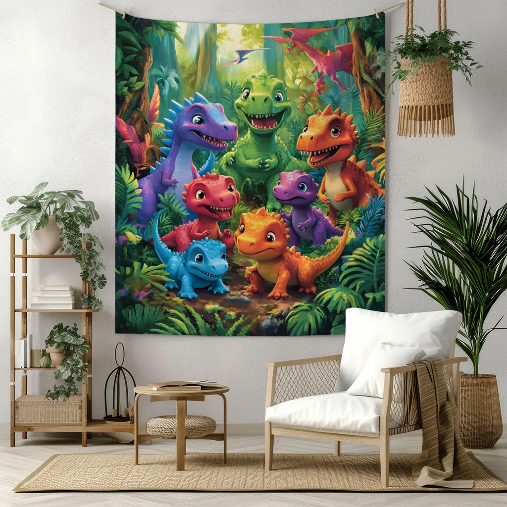 Cartoon dinosaur jungle pattern Flannel printed blanket suitable for all seasons suitable for living room office sofa and travel