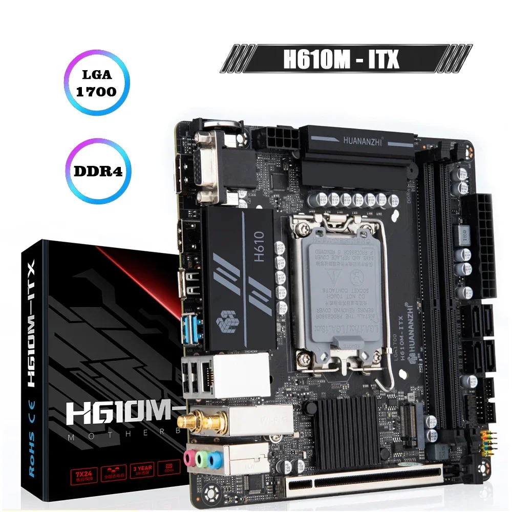 HUANANZHI LGA 1700 Motherboard ITX H610M DDR4 Support 12 13 Gen Intel Core CPU NVME CNVI SATA 3.0