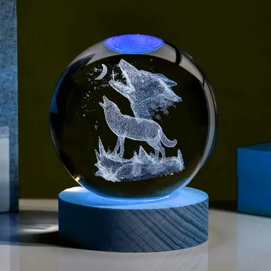 1 pc 3D laser carved crystal ball with Wolf howl pattern, suitable for bedroom living room home decoration