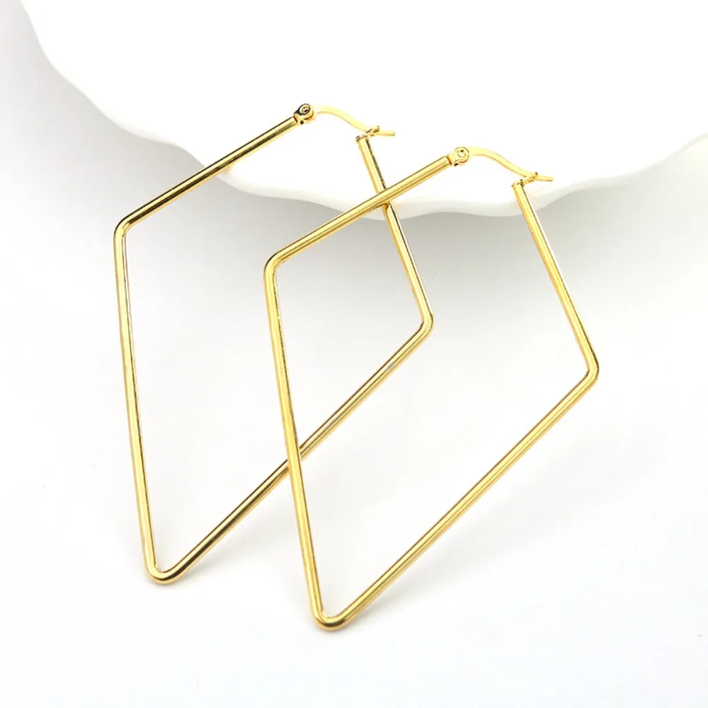 هندسية مربعة الشكل غير النظامية الأقراط الماس كبير هوب أقراط الفولاذ المقاوم للصدأ هيبوالرجينيك المبالغة الأقراط