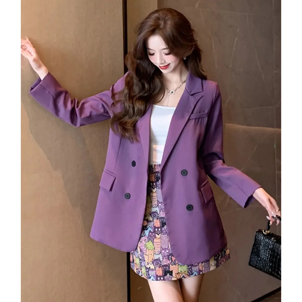 ashion Women Skirs Sets Spring Summer High-end Purple Blazer Jacket Print Skirt Two-piece Suit Ladies Elegant Blazers Coat 2PCS