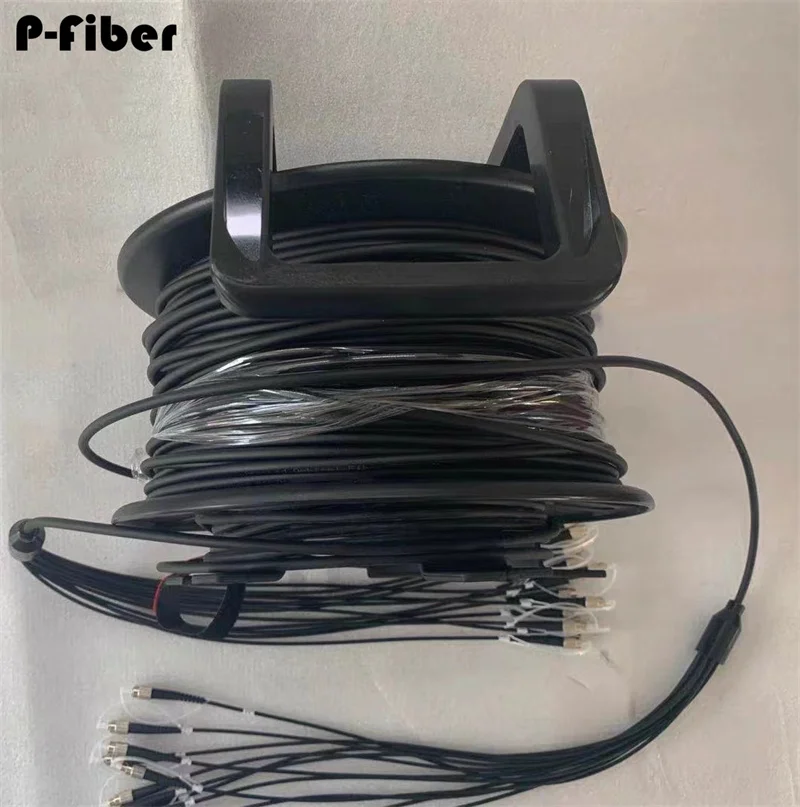 armored patchcord 200m 2/4/6/8 cores with PCD310 reel LC SC FC APC SM TPU DVI waterproof connector singlemode fiber optic jumper