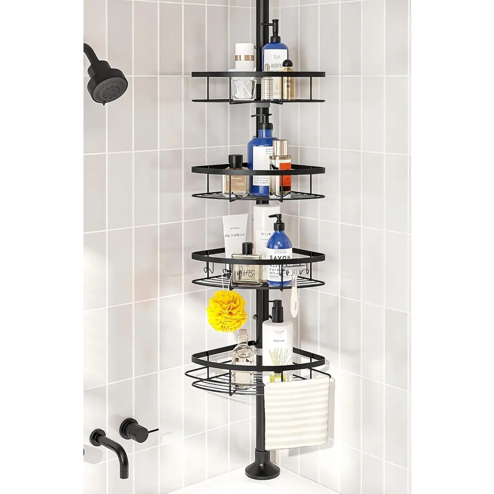 

Corner Shower Caddy Tension Pole, Rustproof Bathroom Shower Organizer Corner, 4-Tier Adjustable Bathroom Shelf, Solid Rack Idea
