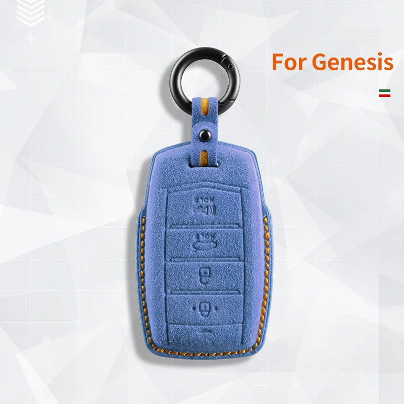 For Hyundai 2020 Genesis G70 G80 EQ900 G90 Suede Remote Car Key Case Holder Shell Keychain for Hyundai Genesis Car Key Fob