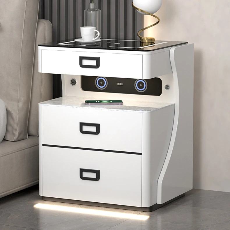 طاولة بجانب السرير الذكية ذات الموضة الجديدة، صندوق أمان بسيط متكامل، شحن لاسلكي، طاولة بجانب السرير الذكية