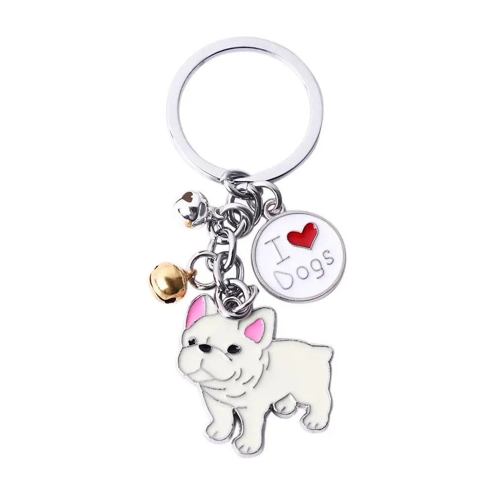 Women White Husky Maltese Enamel Animal Bell Pet Keyring Dog Pendant Dog Keychain Pet Keychain